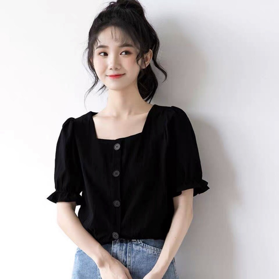 Áo voan croptop tay ngăn phối cúc đáng yêu TTSA1068