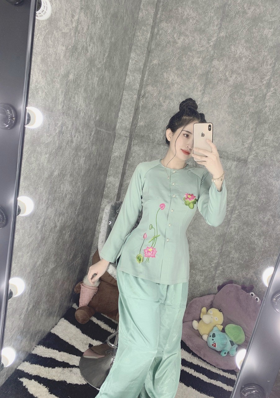BÀ BA LỤA THÊU SEN ĐỒ LAM ĐI CHÙA ĐỒ THỜI TRANG
