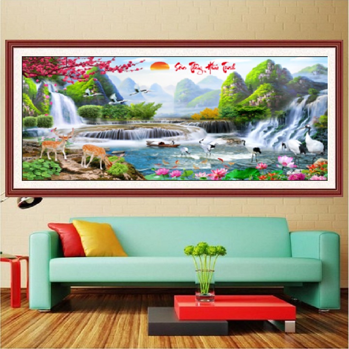 Tranh đính đá phong cảnh khổ bé ( 120*55cm)