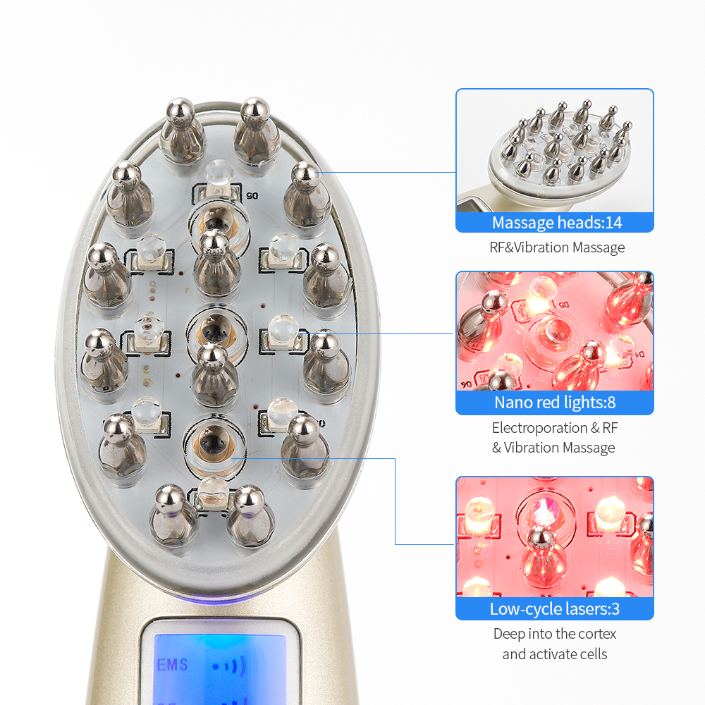 Lược điện hỗ trợ mọc tóc bằng laser chống rụng tóc bằng hồng ngoại rf ems nano led mát xa da đầu foreverlily - INTL