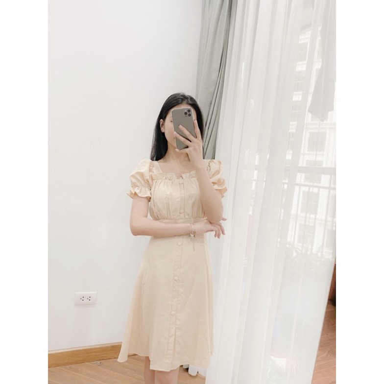 [AMANDA]  Đầm - váy tiểu thư trơn cúc bọc 2 màu 0605
