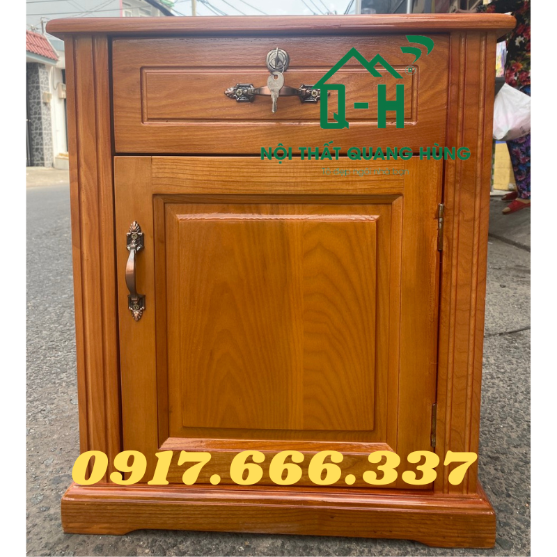 Tủ đầu giường gỗ sồi màu nâu nguyên khối cao cấp