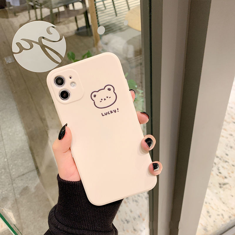 Ốp Lưng Silicon Màu Bảo Vệ CAMERA Bear Lucky