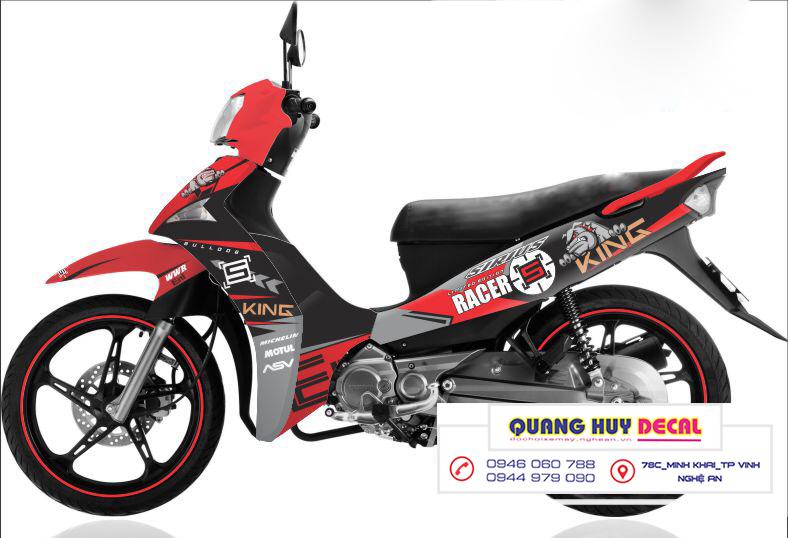 tem trùm sirius đỏ đen racer S - Tem xe máy thiết kế theo yêu cầu - tem xe máy sirius đẹp, rẻ, chất