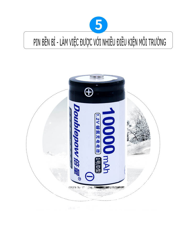 Pin đại sạc lại số 1 Size D 11000mAh Ni-Cd - Doublepow - loại cao cấp, dung lượng thực