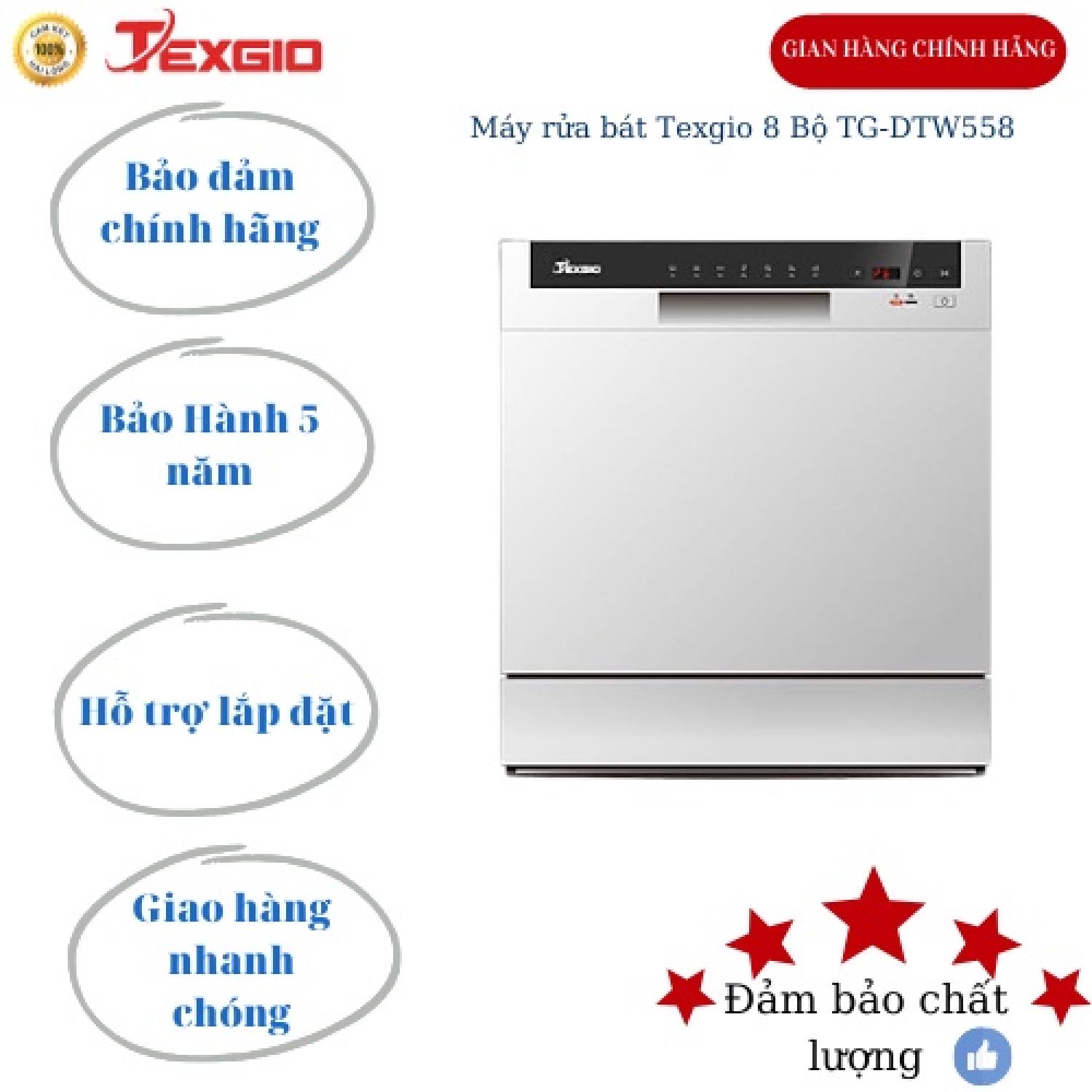 Máy rửa bát Texgio 8 Bộ TG-DTW558