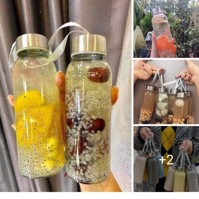 Bình Thuỷ Tinh Đựng Nước 500ML Dây Xách Nắp vặn kín chịu nhiệt tốt dễ mang theo, thiết kế bền phong cách