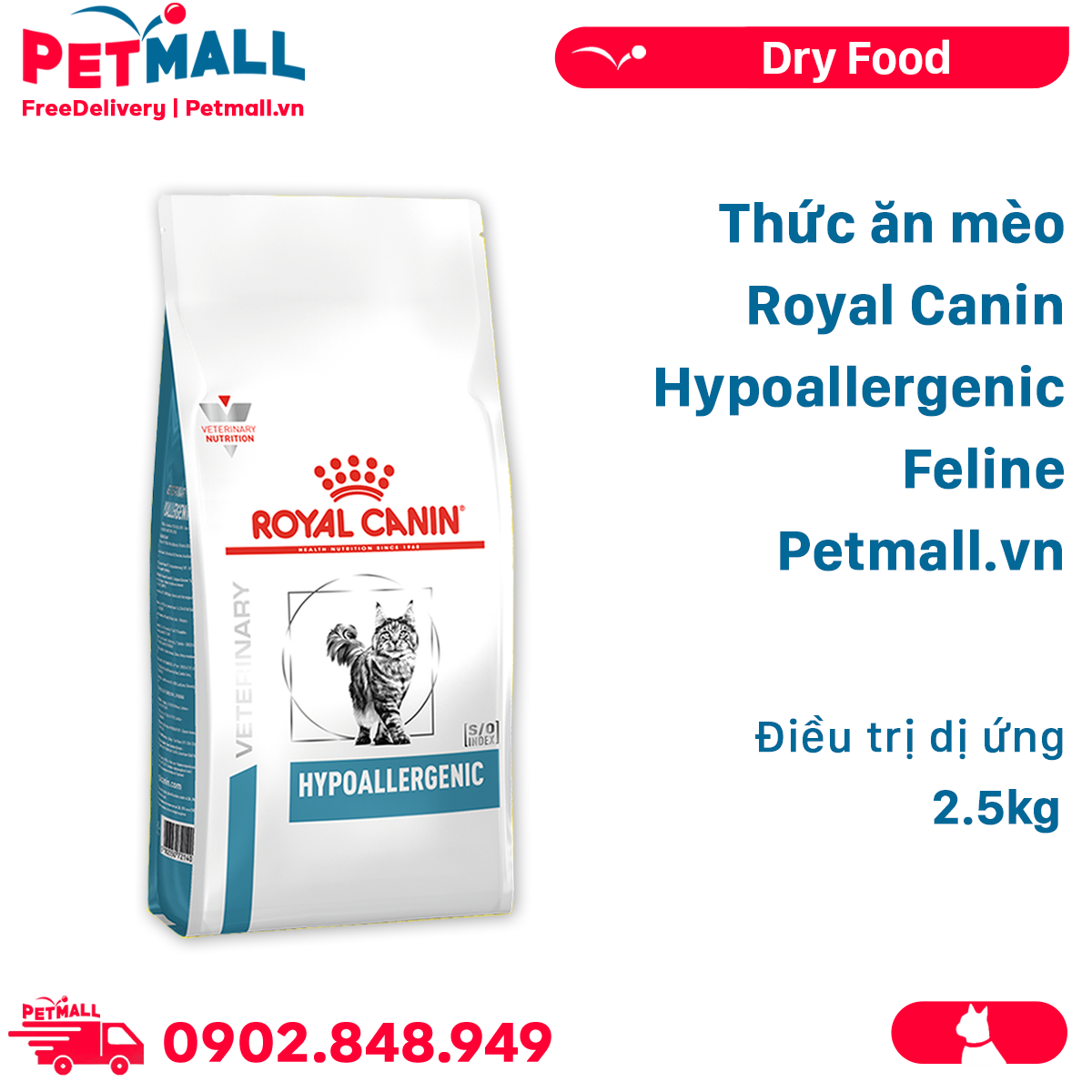 Thức ăn mèo Royal Canin Hypoallergenic Feline 2.5kg - Hỗ trợ dị ứng ở mèo Petmall