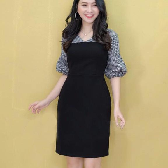 đầm phối tay caro cực xinh