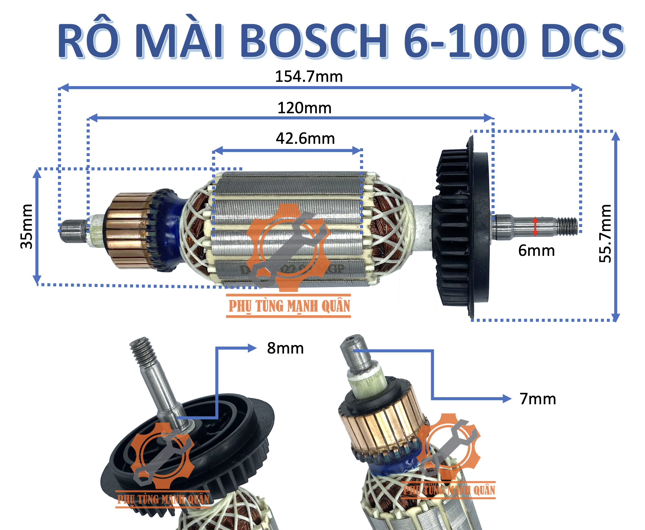 Rotor/ruột máy mài bosch 6-100 tặng kèm chổi than