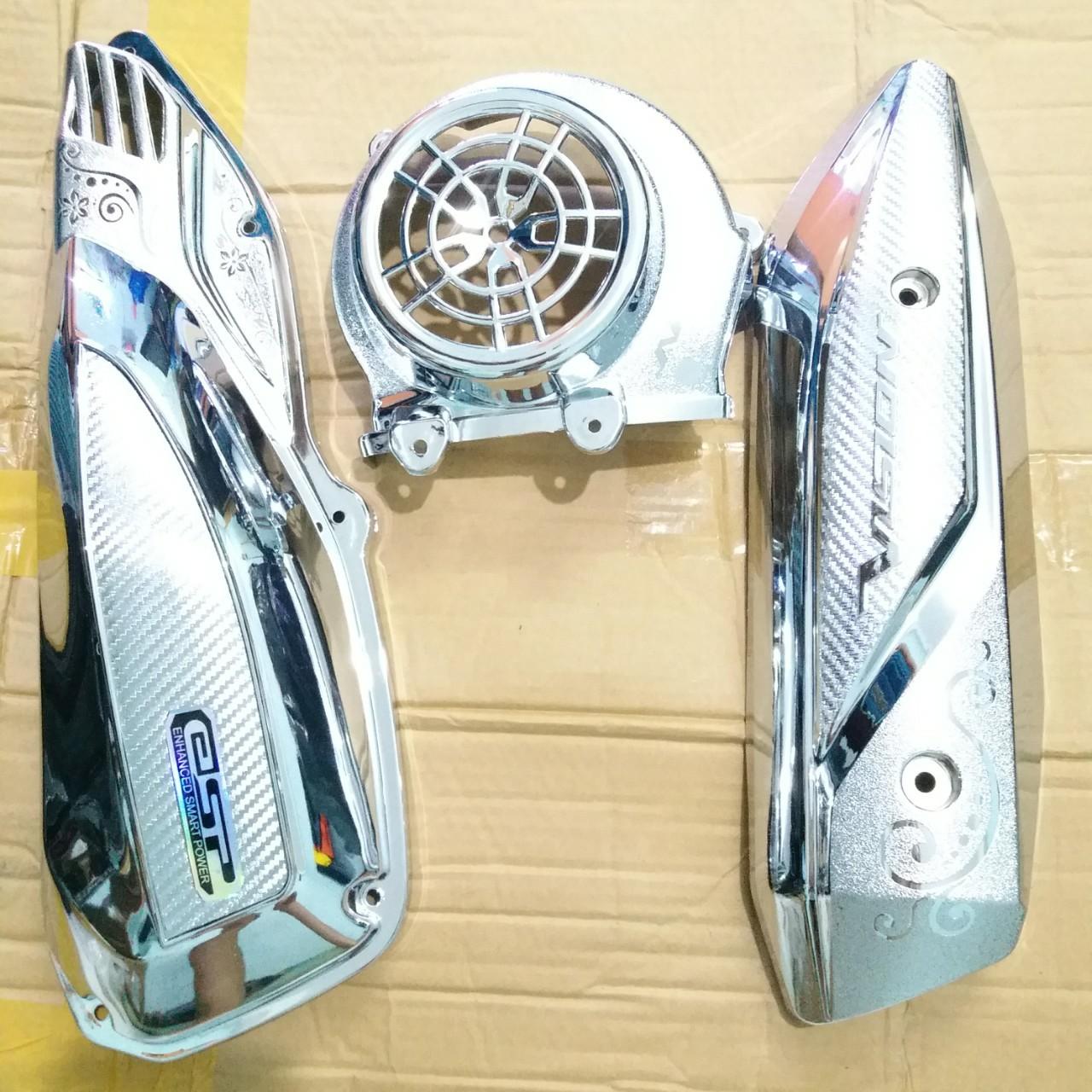 Combo 3 món Xe VISION 2015-2020 ( pô e + che pô + quạt gió ). Màu: Trắng Inox & Đen Carbon. HÀNG CTY