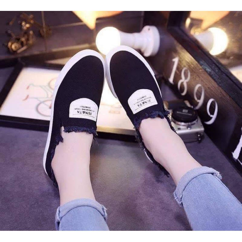 Giày lười vải cotton đế cao su 2p