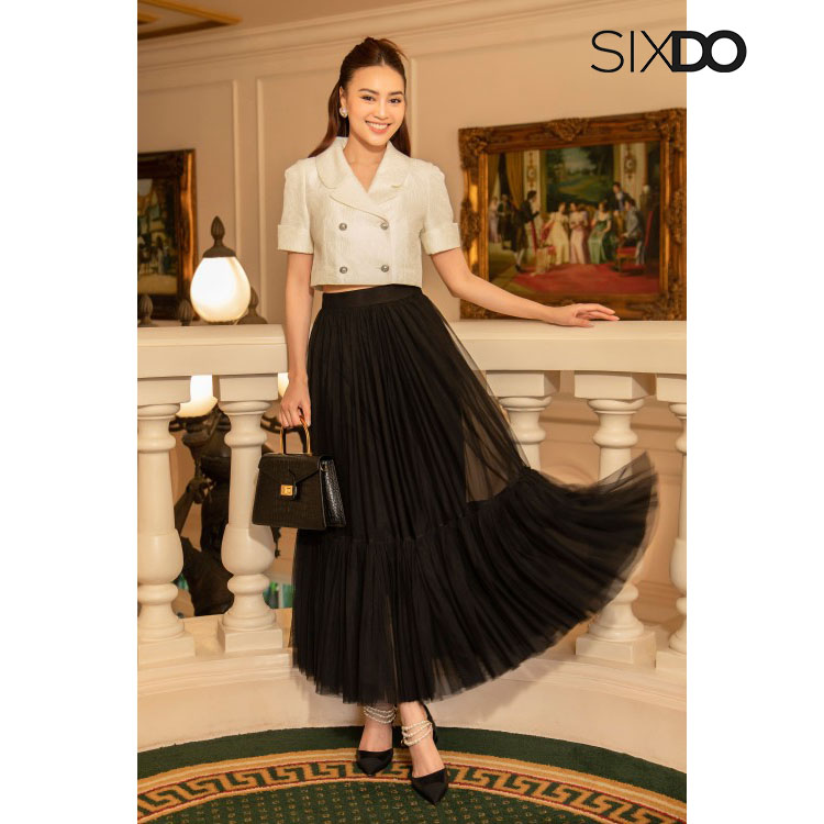 Áo Vest nữ trắng dáng lửng SIXDO (White Rose Cropped Brocade Vest)