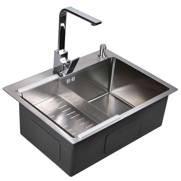 Chậu rửa bát INOX [60cm x 45cm] + Rổ điều chỉnh thước + Xiphong KB-7006