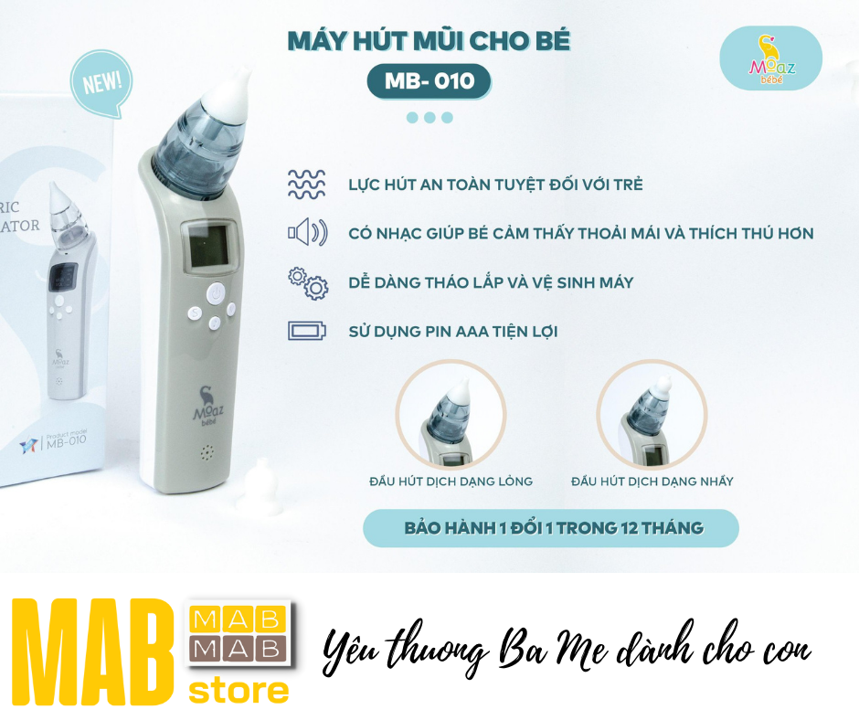 Máy hút mũi Moaz Bebe MB-010 hút dịch mũi cho bé (Bảo hành 1 năm)