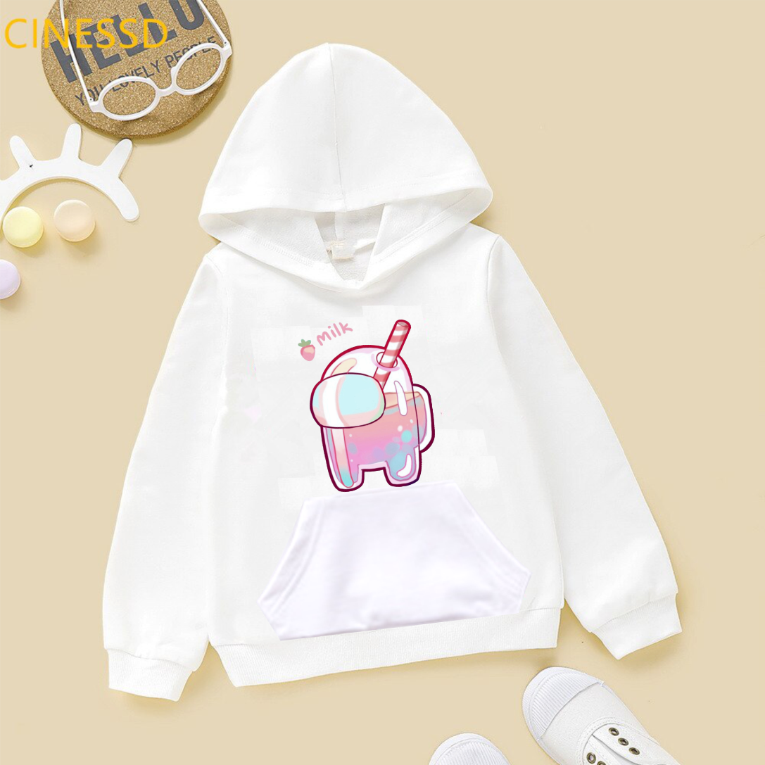 Áo hoodie among us màu trắng nhiều mẫu cho bé trai bé gái