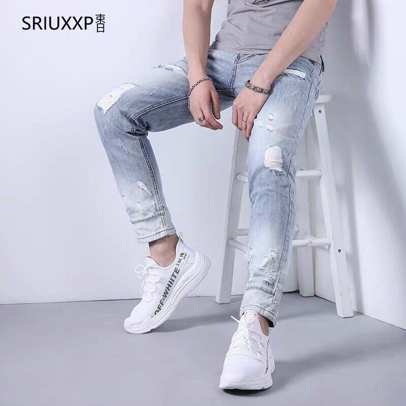 [HCM]QUẦN JEAN NAM MÀU XANH JEAN RÁCH NHẸ ĐẸP CHẤT BÒ CO GIÃN THỜI TRANG CAO CẤP THỎ TÂY SHOP94 Ssd01