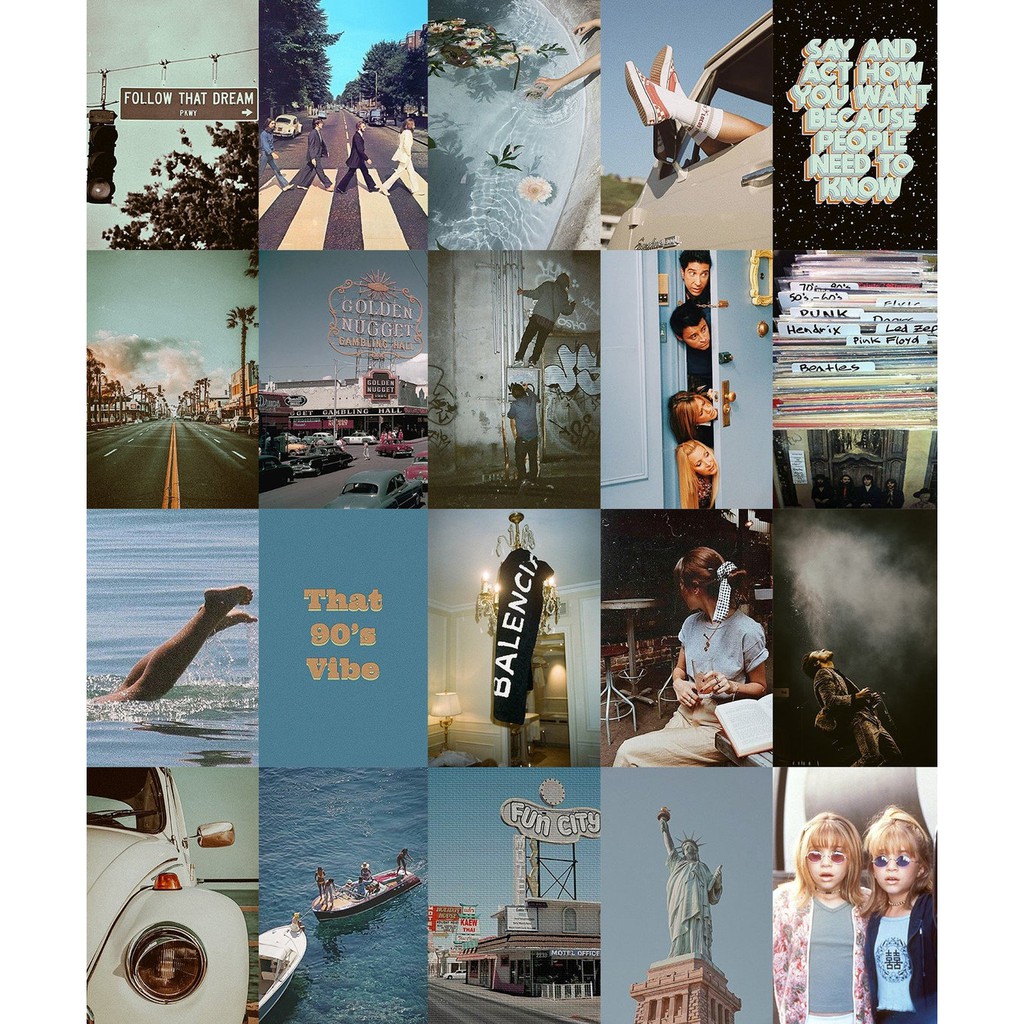 [HCM]Wall Collage dán tường trang trí decor phòng ngủ - theme retro blue