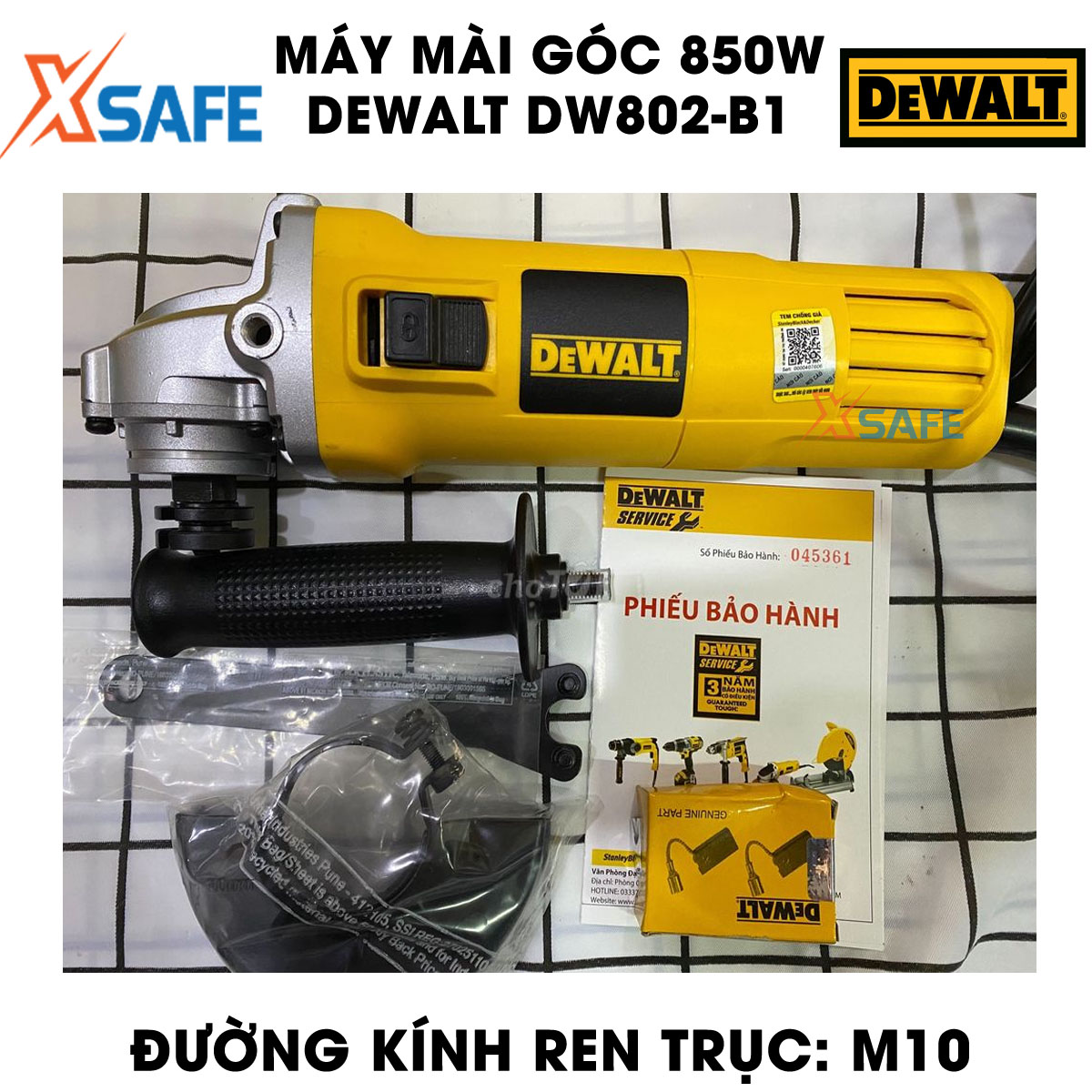 Angle grinder 100mm DeWalt dw802-b1 850W. Angle grinder DeWalt idle speed 11.00/minute, slide switch side camera body and handle for manipulation is fairy, plastic shell high-end-product genuine xsafe