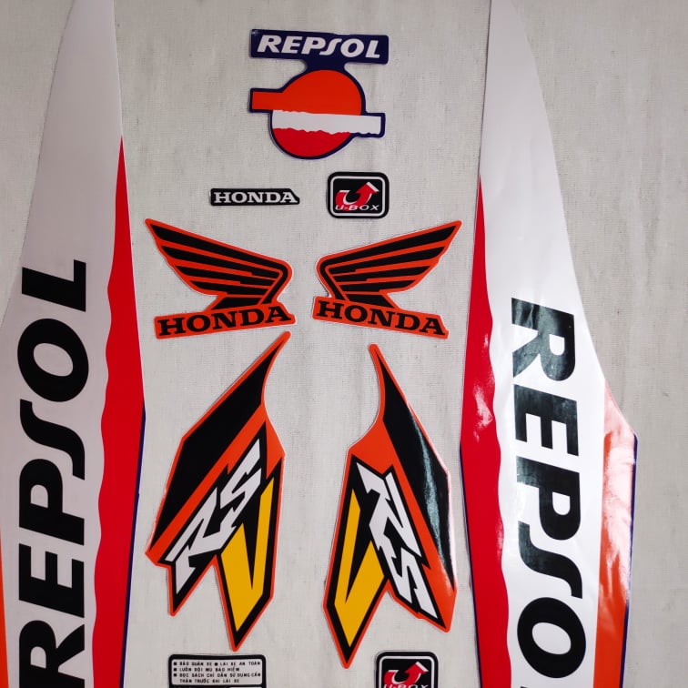 Trọn bộ tem MẪU ZIN dán DÀN ÁO xe WAVE REPSOL (XE màu đỏ)