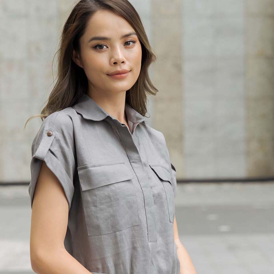 Đầm Linen Xám Stay Classy F2 D412