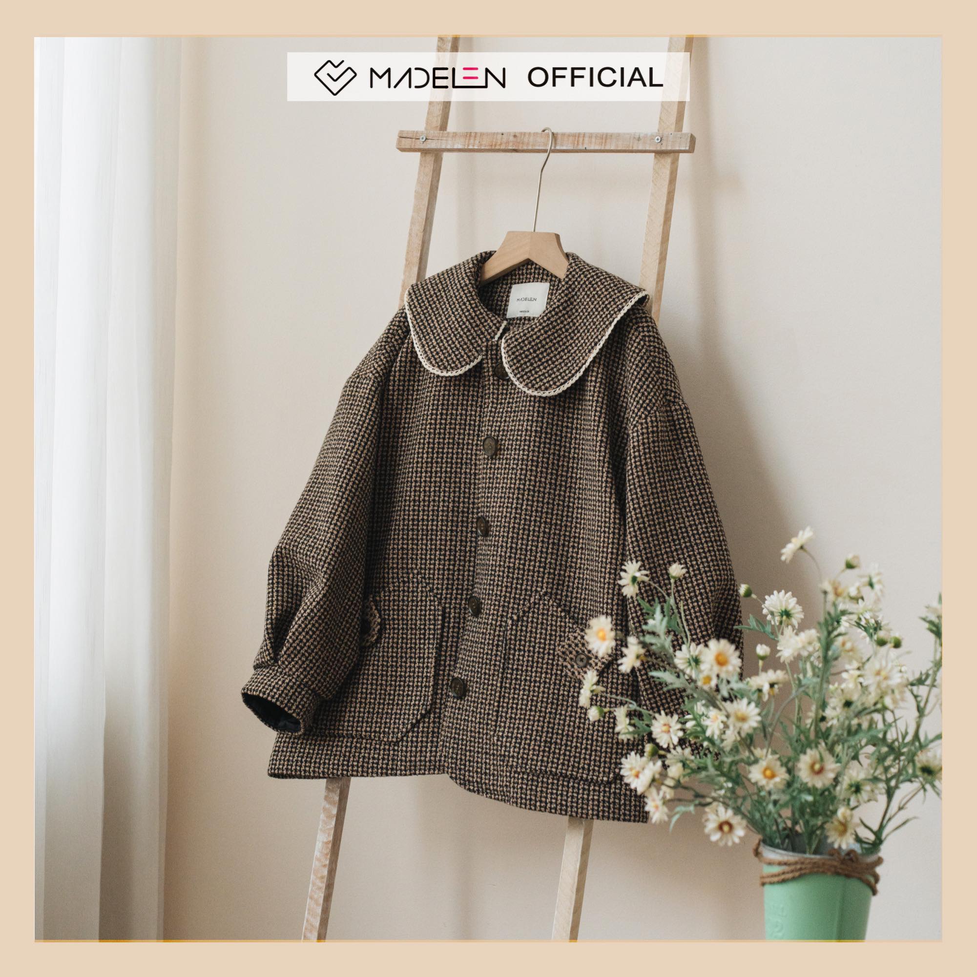 Áo khoác dạ kẻ houndstooth cổ sen MADELEN