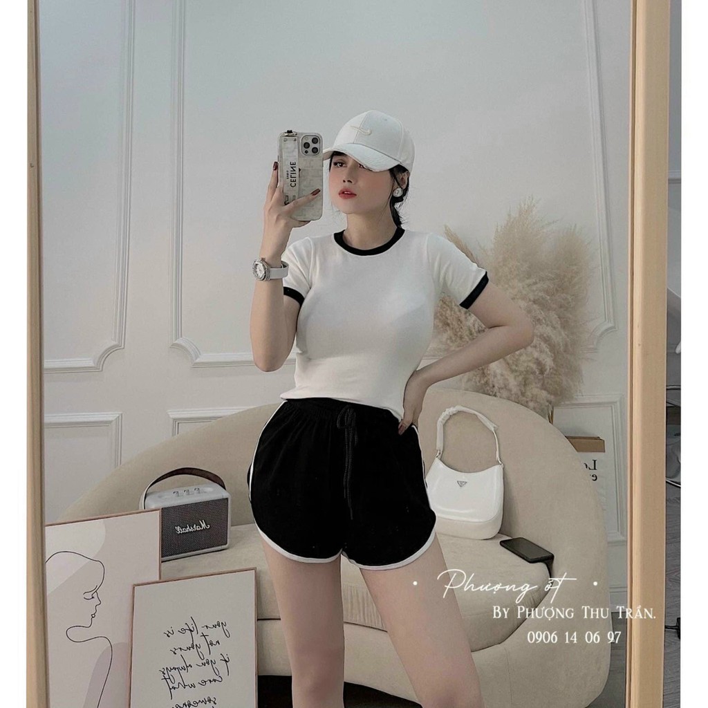 Áo Body Cổ Tròn Phối Viền Đen, Trắng
