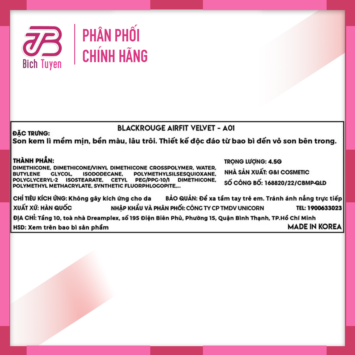 Son Kem Lì Black Rouge Air Fit Velvet Tint 4.5g - Son Kem Lì Hàn Quốc