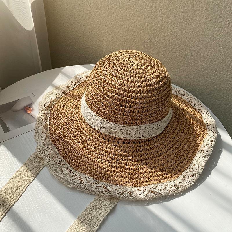 Mũ cói ( Nón cói) mềm handmade phối ren siêu xinh ( SH2A)