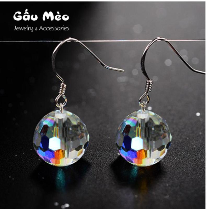 Bông tai khuyên tai nữ bạc & pha lê Swarovski tròn giác nhuyễn sáng lấp lánh hot trên tiktok thời trang hàn quốc - mikashop