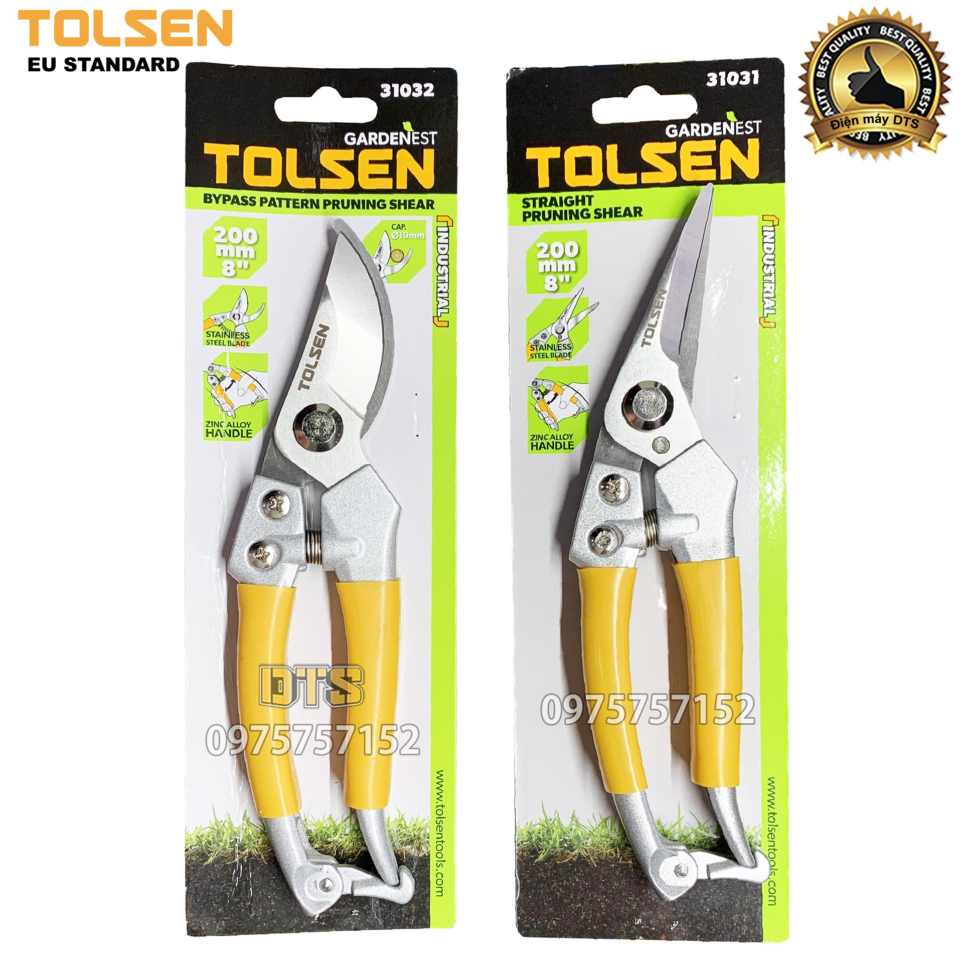 Bộ 2 kéo cắt cành, kéo tỉa dăm công nghiệp lưỡi INOX không gỉ TOLSEN 200mm, đồ dùng làm vườn chuyên nghiệp - Tiêu chuẩn xuất khẩu Châu Âu, kéo cắt cành, kéo tỉa chi, tỉa lá, kéo tỉa cành cao cấp