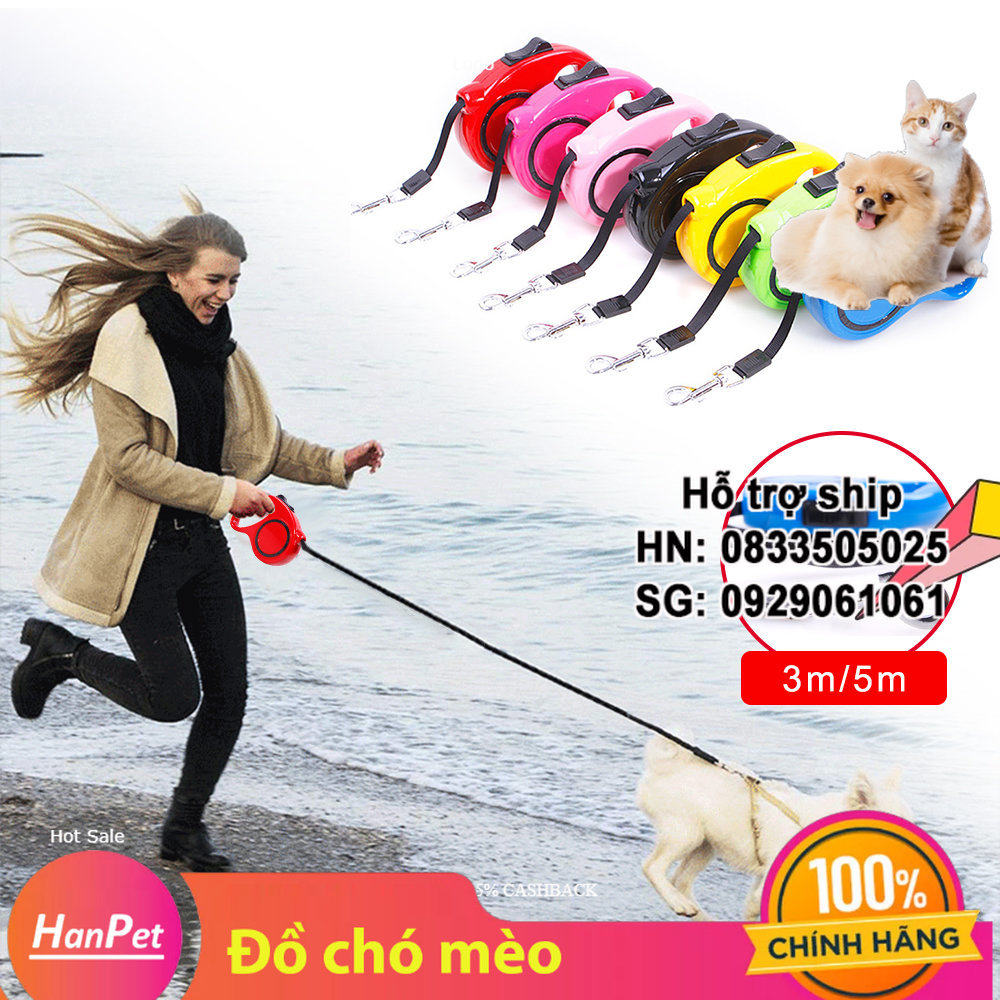 Hanpet - Dây dắt chó mèo tự động - Hàng công ty - (2 size) dây dẫn chó tự rút - chó dưới 7kg)