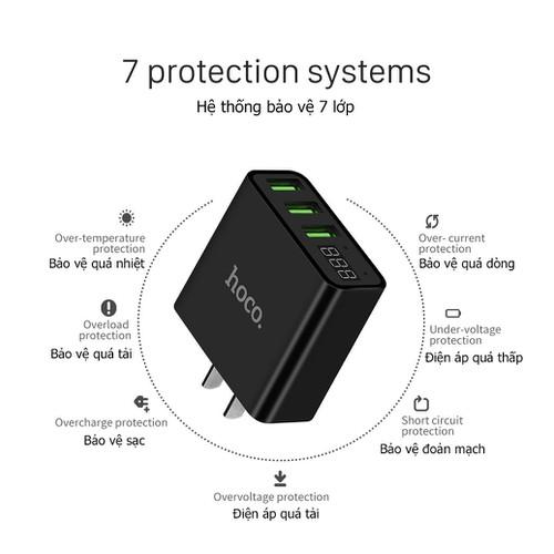 Củ sạc nhanh 3 cổng Hoco C15 có màn LCD đo dòng cao cấp