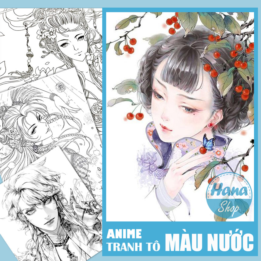 Bộ tranh tô Màu Nước Anime khổ A4, A5 - Chất giấy màu nước dày đẹp ...