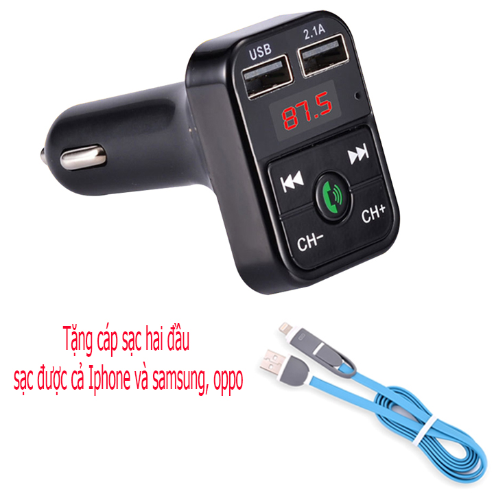 Tẩu nghe nhạc trên ô tô, kèm sạc điện thoại. Tặng kèm 01 dây sạc đa năng, dùng để kết nối điện thoại với hệ thống loa trên xe