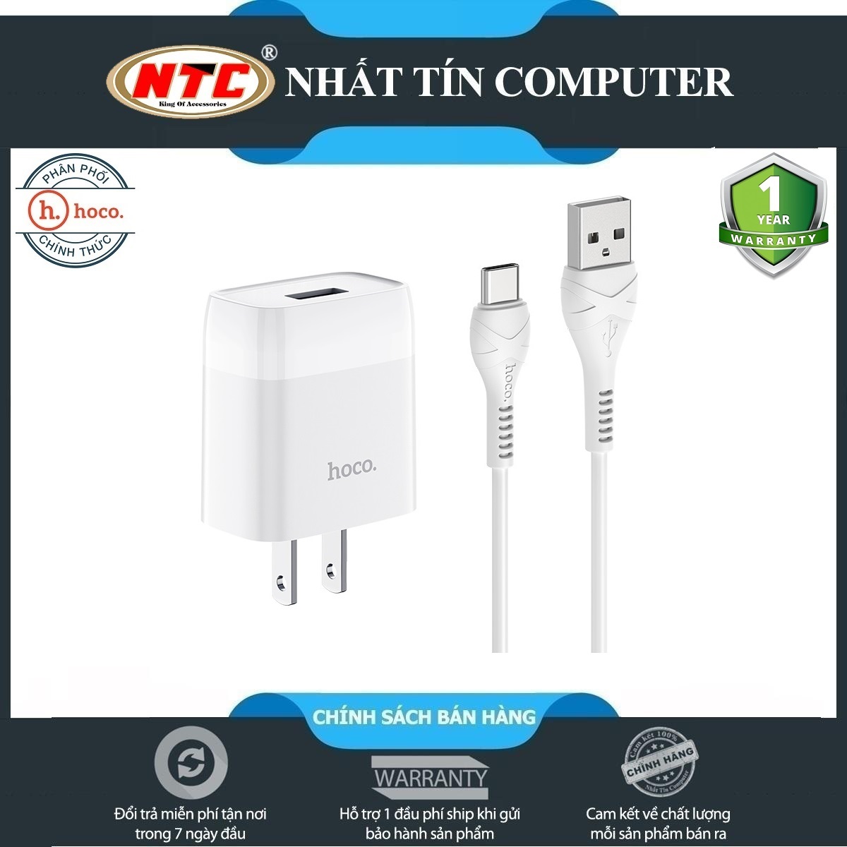 Bộ cốc sạc và cáp sạc Hoco C72 cổng Type-C output max 2.1A - Hãng phân phối chính thức - Nhất Tín Computer