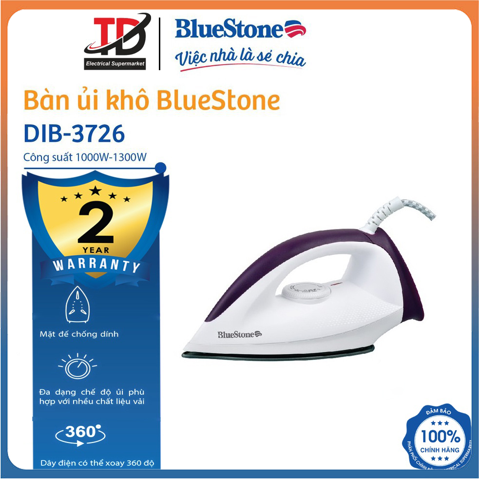 Bàn ủi khô Bluestone DIB-3726, Công suất 1300W giúp ủi đồ nhanh thẳng tiết kiệm thời gian