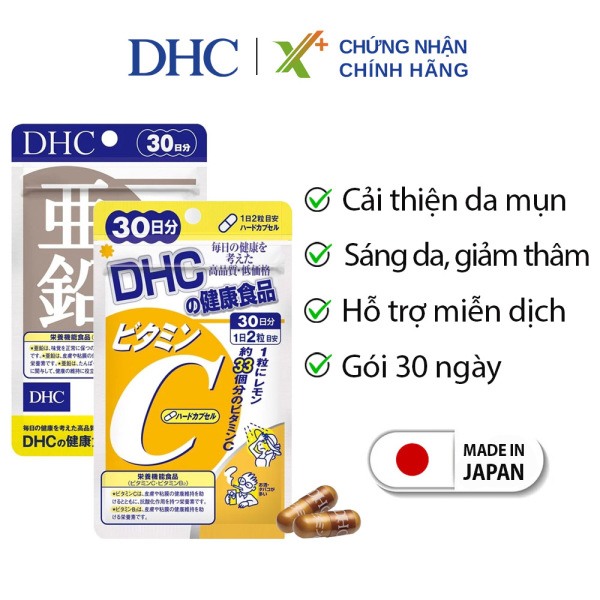 Combo NGỪA MỤN - GIẢM THÂM DHC Nhật Bản (viên uống Vitamin C và Viên uống Kẽm) thực phẩm chức năng tăng cường đề kháng làm đẹp da XP-DHC-CB2 cao cấp