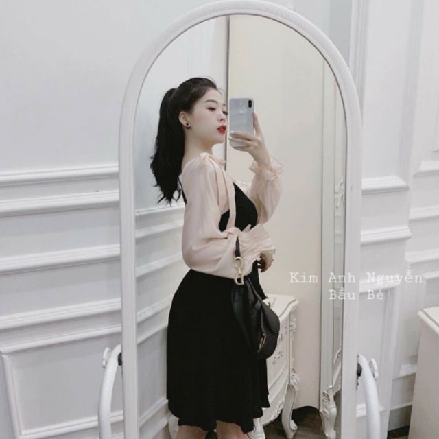 Đầm kiểu phối nơ vai xinh