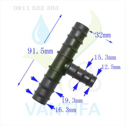 Tê giảm (T nối giảm) LDPE 20mm ra 16mm VANTIFA