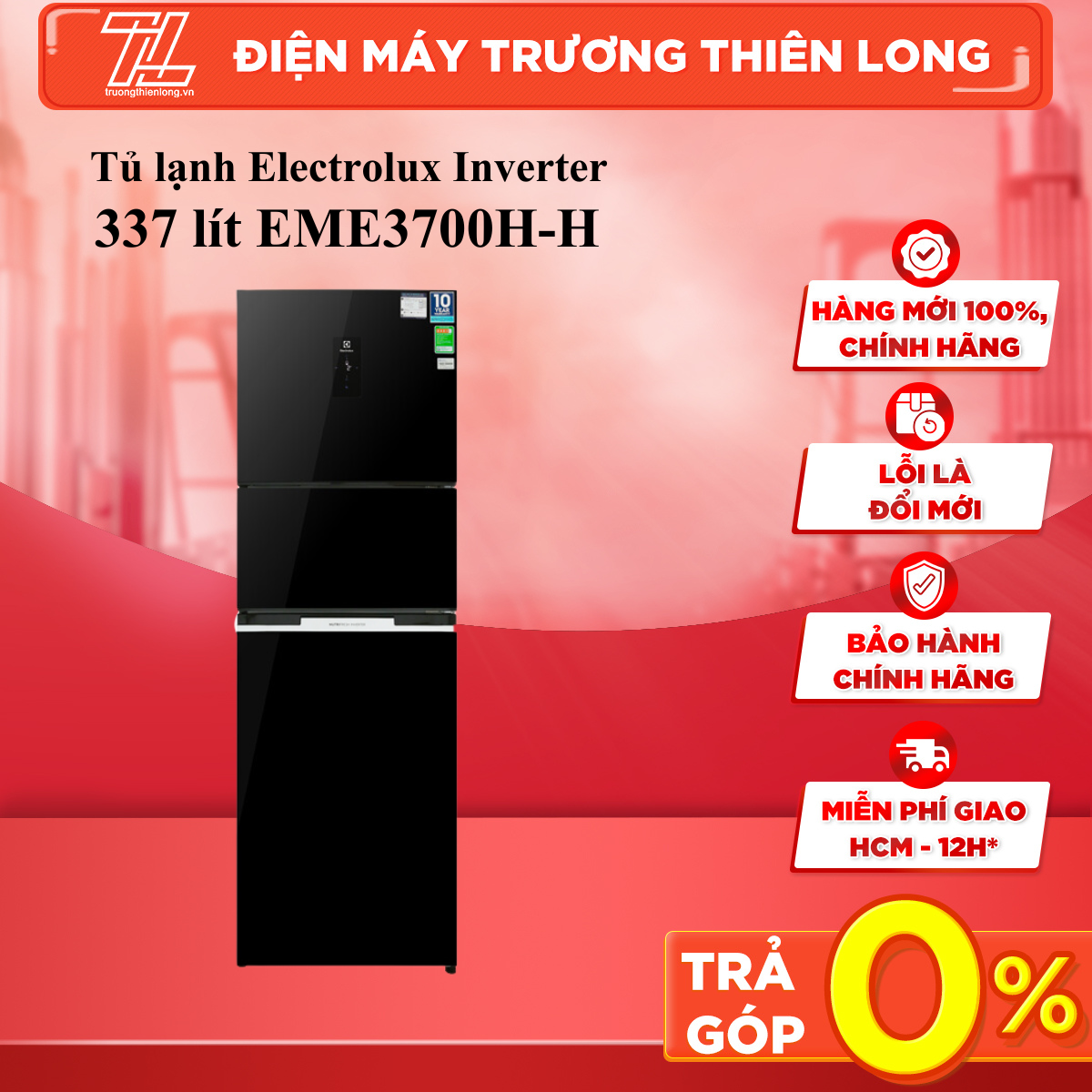 Tủ lạnh electrolux inverter 337 lít eme3700h-h - công nghệ tasteguard diệt khuẩn khử mùi hiệu quả - trả góp 0% - giao toàn quốc - ngoài hcm tính phí