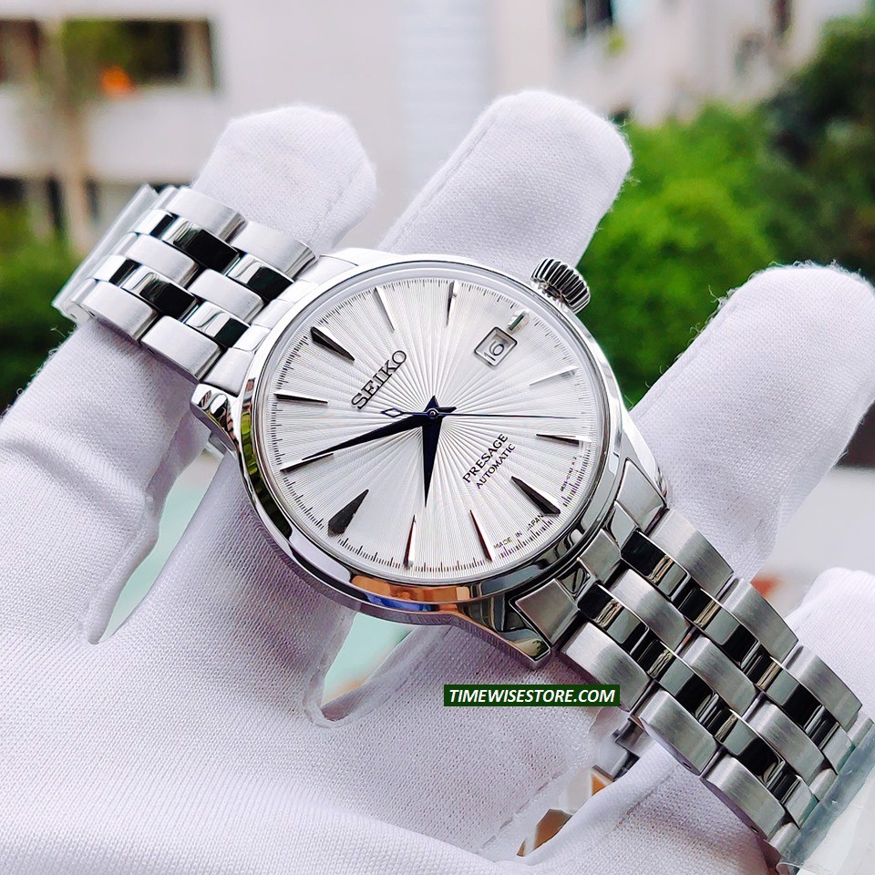 { ĐỒNG HỒ BẢO TÍN SHOP SỊN }  Đồng Hồ Cơ Nam Seiko Trắng Automatic  - Bào Hành 12 Tháng { gian bán sỉ  patek sk seiko orient}