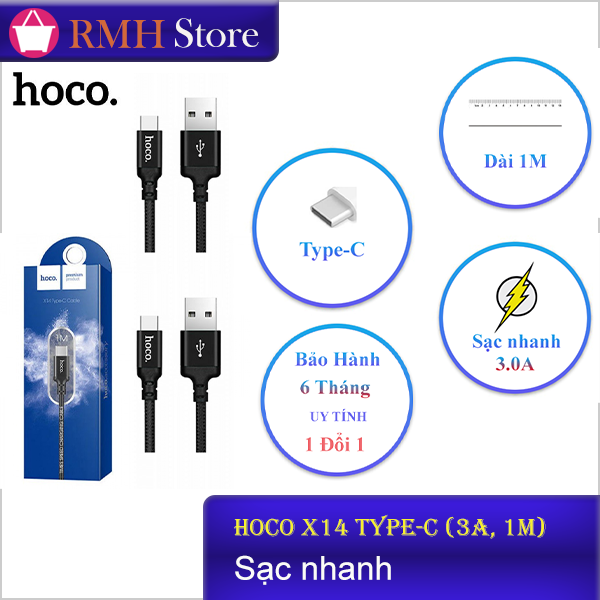 Cáp sạc Hoco X14 Type-C (3A, Sạc nhanh,  1 Mét)  - màu ngẫu nhiên