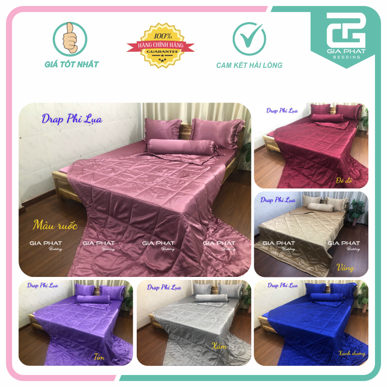 Bộ ga gối, Ga trải giường Phi lụa cao cấp 5 món ( 1 ga + 1 mền + 2 vỏ gối nằm + 1 vỏ gối ôm )