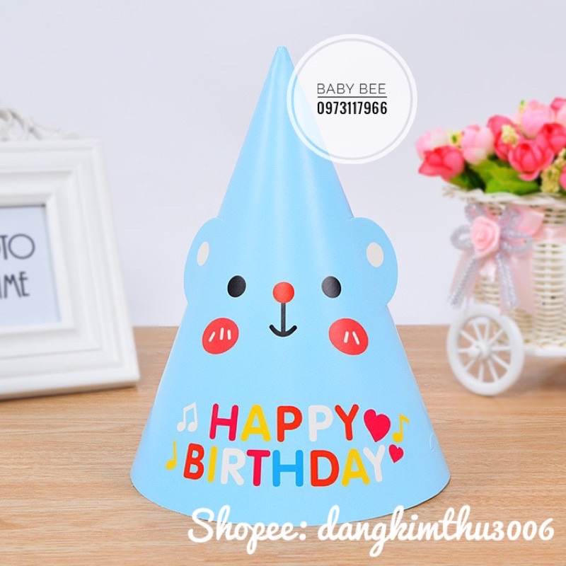 Set 5 mũ chóp sinh nhật chấm bi và các mẫu hoạt hình