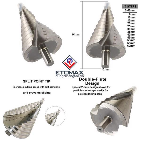 Mũi khoan tháp đường kính từ 6mm - 60mm rãnh xoắn