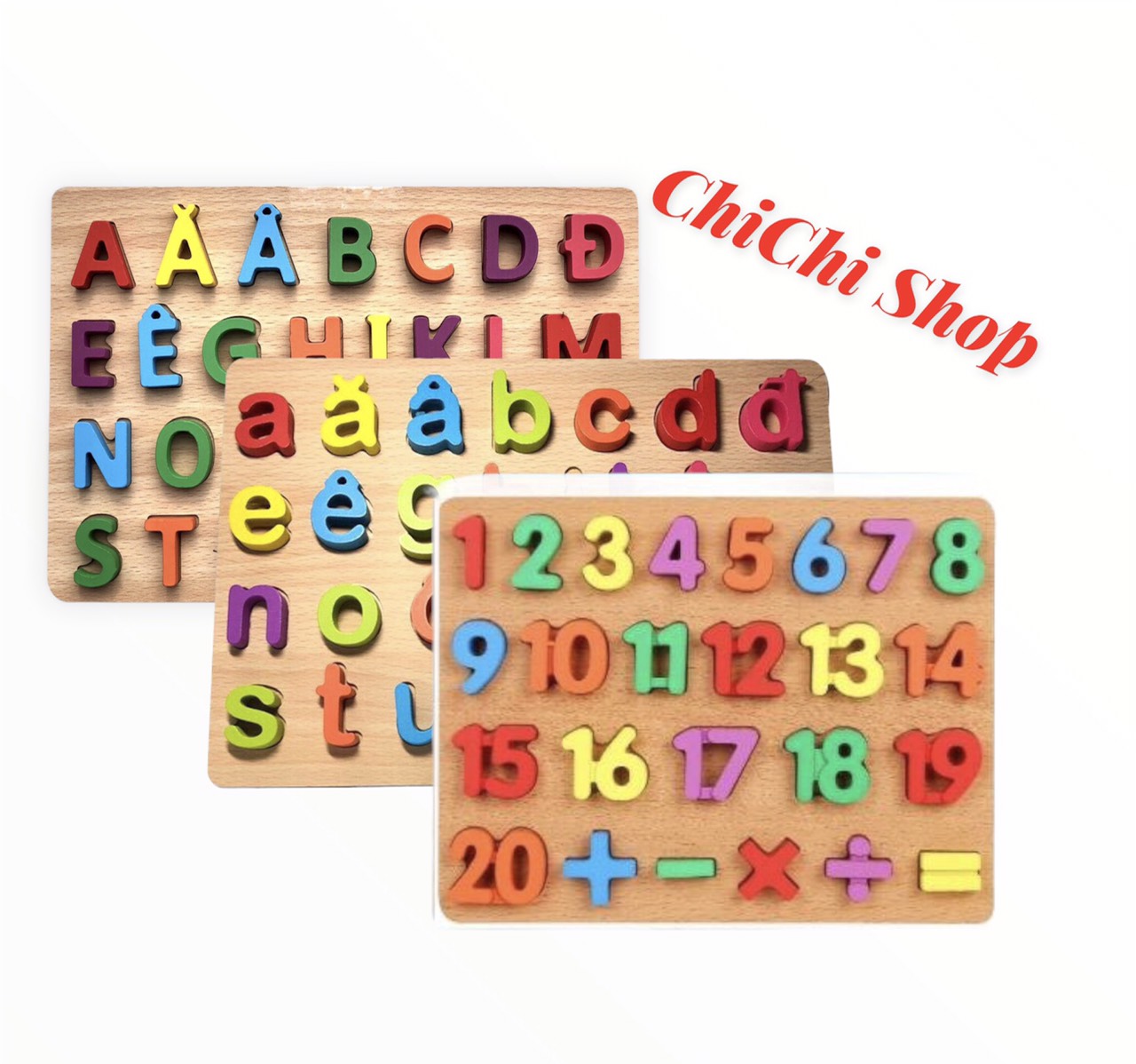 Đồ Chơi Gỗ, Đồ Chơi Montessori, Combo 3 Gồm Bảng Chữ Cái Tiếng Việt In Hoa, Bảng Chữ Cái Tiếng Việt In Thường Và Bảng Số Nổi Từ 1-20 Kèm Phép Tính Dành Cho Bé