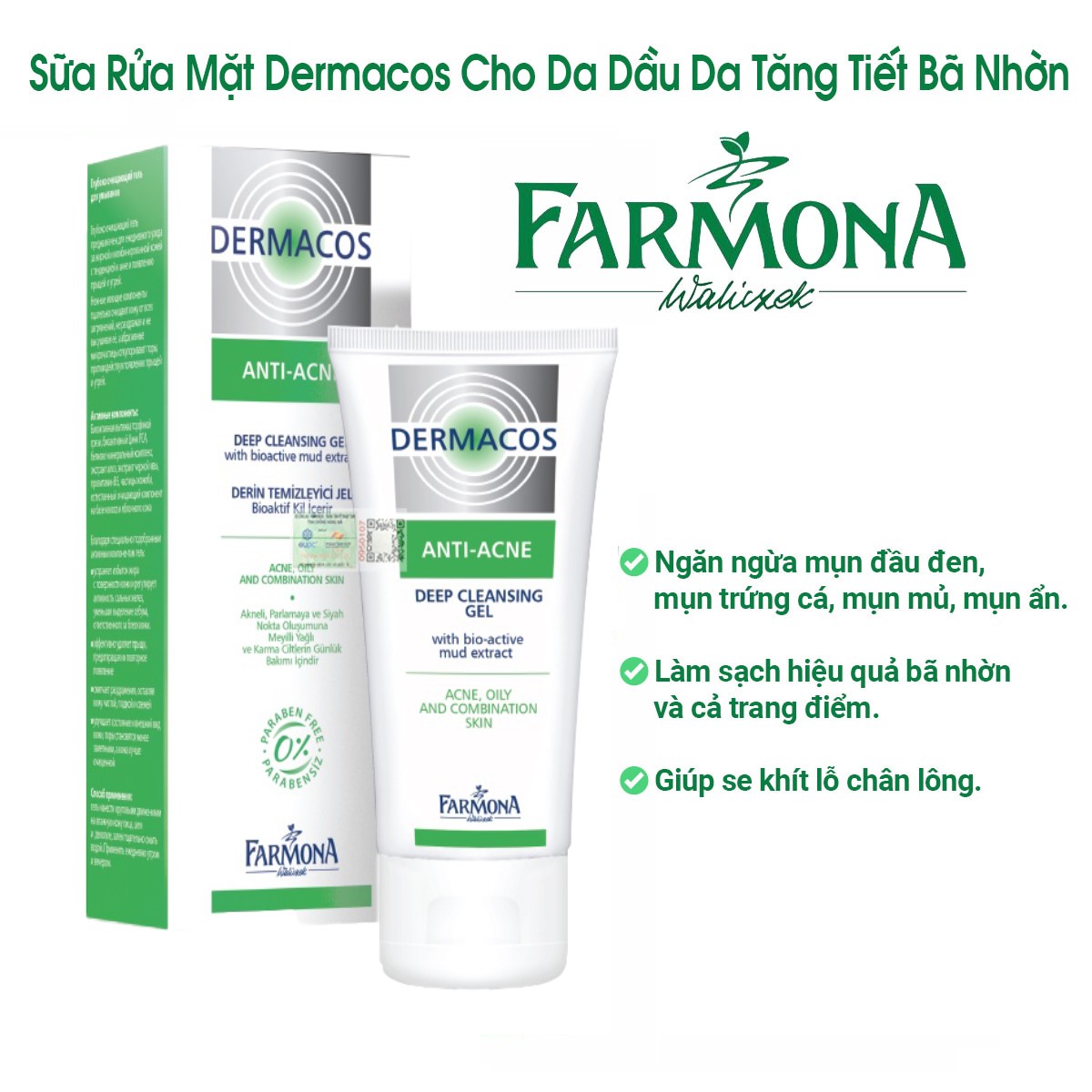 Sữa Rửa Mặt Dermacos Anti-Acne Deep Cleansing Gel 150ml - Nội Địa Ba Lan