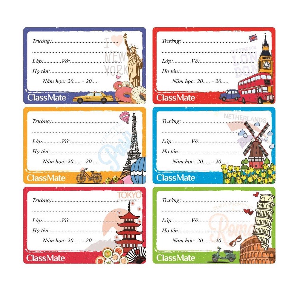 COMBO 30 Set Nhãn Vở Có Keo Dán Sẵn
