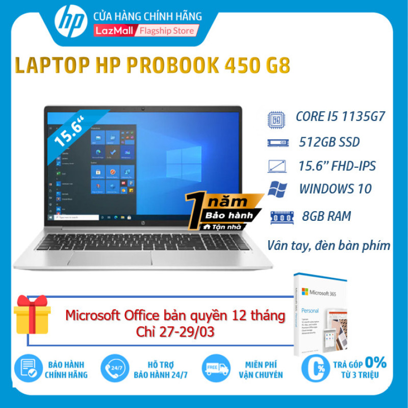 Bảng giá [VOUCHER 10% max 2 Triệu 27-29/3]Laptop HP ProBook 450 G8, Core i5-1135G7,8GB RAM,512GB SSD,15.6FHD,Fingerprint,Win 10 Home 64,Silver,1Y WTY/2H0V8PA Phong Vũ